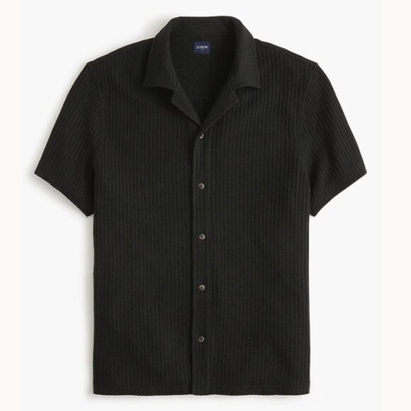 J. Crew Short-sleeve textured camp shirt Medium Waffle Knit Shirt Black - Picture 1 of 8